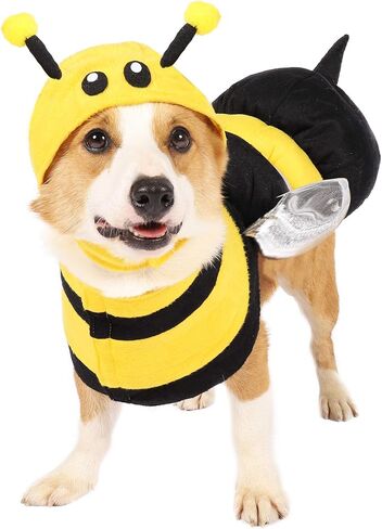 زي Spooktacular Creations Pet Dog Bee مع قبعة النحل ثلاثية الأبعاد، أجنحة فضية لحفلات الهالوين، لعب الأدوار، أزياء الكرنفال، ملابس ديكورات العطلات (كبير جدًا) in Saudi Arabia