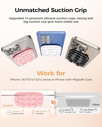 حامل هاتف مغناطيسي بالشفط لـ MagSafe، حامل هاتف مضاد للانزلاق بدون استخدام اليدين، متوافق مع حافظة هاتف iPhone MagSafe، مثالي لمقاطع فيديو TikTok ودش الصور الشخصية (أسود) in Kuwait