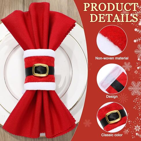 6 قطع من حلقات منديل عيد الميلاد من remerry، حلقات منديل حزام سانتا، حلقات مناديل عيد الميلاد سانتا مع أبازيم حزام سانتا، تصميم لحفلات عيد الميلاد، مجموعة طاولة العشاء، ديكورات المطبخ in Kuwait