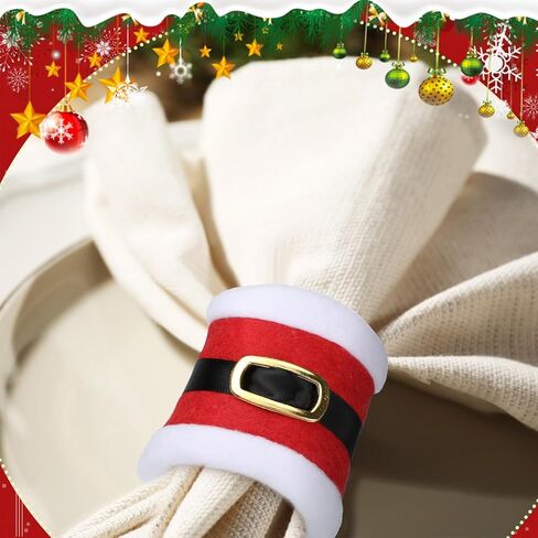 6 قطع من حلقات منديل عيد الميلاد من remerry، حلقات منديل حزام سانتا، حلقات مناديل عيد الميلاد سانتا مع أبازيم حزام سانتا، تصميم لحفلات عيد الميلاد، مجموعة طاولة العشاء، ديكورات المطبخ in Kuwait