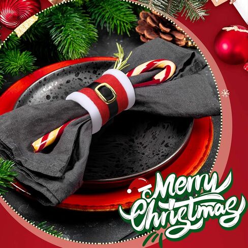 6 قطع من حلقات منديل عيد الميلاد من remerry، حلقات منديل حزام سانتا، حلقات مناديل عيد الميلاد سانتا مع أبازيم حزام سانتا، تصميم لحفلات عيد الميلاد، مجموعة طاولة العشاء، ديكورات المطبخ in Kuwait