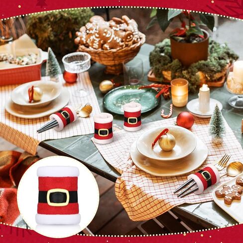 6 قطع من حلقات منديل عيد الميلاد من remerry، حلقات منديل حزام سانتا، حلقات مناديل عيد الميلاد سانتا مع أبازيم حزام سانتا، تصميم لحفلات عيد الميلاد، مجموعة طاولة العشاء، ديكورات المطبخ in Kuwait