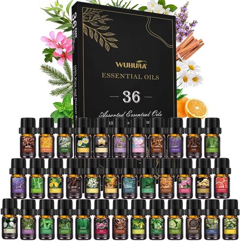 36 Pcs Essential Oils Set, Essential Oils for Diffuser, Aromatherapy, Humidifier, Diffuser Oil Scent for DIY Candle and Soap Making - Premium Fragrance Oils - Peppermint, Lavender, Frankincense in Saudi Arabia