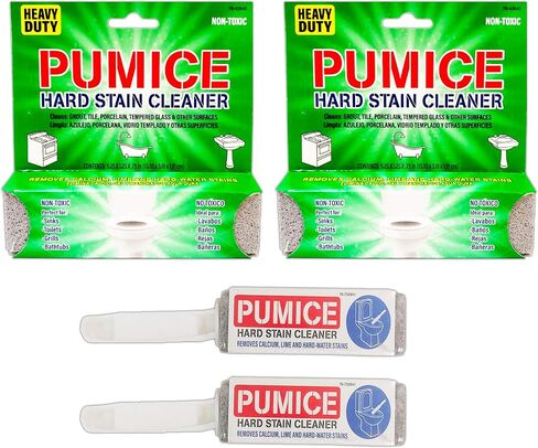 Pumice Toilet Bowl Ring Remover 4 Pack - 2 Pumice Stones with Handle and 2 Heavy Duty Pumice Scrubber Sticks, Removes Stains in Toilets Sinks, Tubs, Showers, Pools, Safe for Porcelain (Pro 4 Pack) in Saudi Arabia