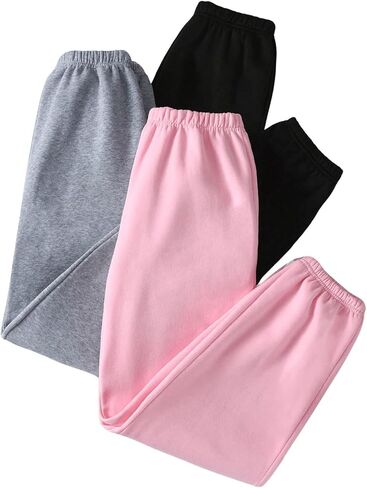 Girl's 3 Pack Jogger Sweatpants High Elastic Waist Casual Workout Athletic Long Pants Trousers in Saudi Arabia