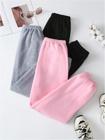 Girl's 3 Pack Jogger Sweatpants High Elastic Waist Casual Workout Athletic Long Pants Trousers in Saudi Arabia