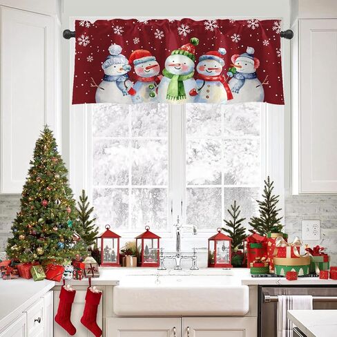 4 عبوات من ستائر النوافذ، ستائر عيد الميلاد اللطيفة على شكل رجل ثلج ندفة الثلج، ستائر قابلة للتعديل للنوافذ وغرفة المعيشة وحوض المطبخ أعلاه، ستائر جيب قضيب مقاس 18 × 52 بوصة in Kuwait