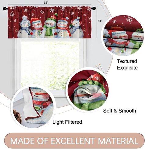 4 عبوات من ستائر النوافذ، ستائر عيد الميلاد اللطيفة على شكل رجل ثلج ندفة الثلج، ستائر قابلة للتعديل للنوافذ وغرفة المعيشة وحوض المطبخ أعلاه، ستائر جيب قضيب مقاس 18 × 52 بوصة in Kuwait
