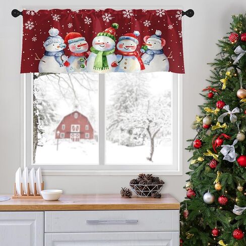 4 عبوات من ستائر النوافذ، ستائر عيد الميلاد اللطيفة على شكل رجل ثلج ندفة الثلج، ستائر قابلة للتعديل للنوافذ وغرفة المعيشة وحوض المطبخ أعلاه، ستائر جيب قضيب مقاس 18 × 52 بوصة in Kuwait