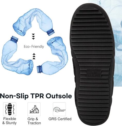 FamilyFairy Mens Warm Slippers Quilted Nylon Memory Foam House Shoes Indoor Outdoor with Non-Slip Sole in Kuwait