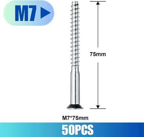 Confirmat Screws, 20 PCS M7 x 50mm, Hex Socket Drive Countersunk Self-Tapping Furniture Connecting Screw Set Carbon Steel Zinc Plated in Saudi Arabia