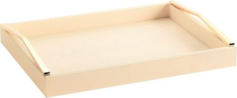 Decorative Ottoman Tray with Gold Handles - Coffee Table Trays for Living Room - Serving Tray - Ivory Cream PU Shagreen Leather in Saudi Arabia