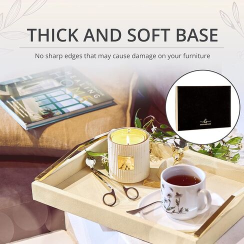 Decorative Ottoman Tray with Gold Handles - Coffee Table Trays for Living Room - Serving Tray - Ivory Cream PU Shagreen Leather in Saudi Arabia
