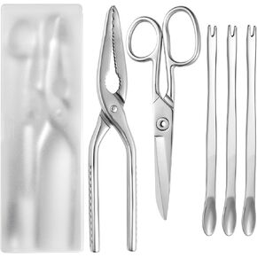 Crab Leg Crackers and Tools Set - Lobster Cracker, Scissors, Picker/Fork for Seafood Boil and Nut Opener - Full Stainless Steel