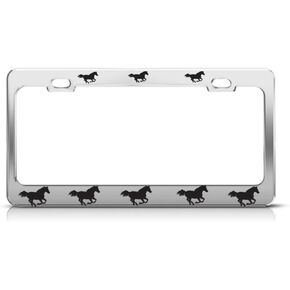 Speedy Pros Metal License Plate Frame Horses on Move Animal Car Accessories Chrome 2 Holes