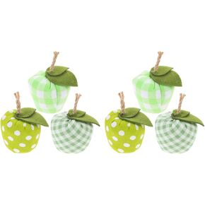 LOGOFUN 6 Pcs Artificial Apples Ornaments Fabric Simulation Apple with Twine Stem Fake Cloth Apple Props with Felt Leaves for DIY Crafts Home Tray Decoration - Green