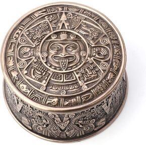 Veronese Design 2 3/8" Tall Aztec Sun Stone Round Trinket Box Antique Bronze Finish Resin Sculpture
