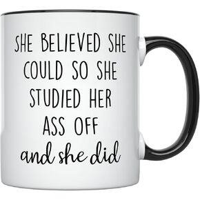 YouNique Designs She Believed She Could So She Did Graduation Mug, 11 Ounces, 2020 Graduate Coffee Cup for Her, Masters Degree, MBA, RN, LPN, Nurse Practitioner, College Graduation (Black Handle)
