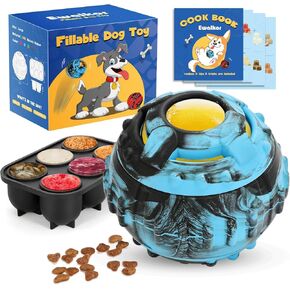 Dog Distraction Toy - Dog Toys to Keep Them Busy to Reduce Anxiety, Medium Chew Toy Ball Treat Dispenser with Freezable Fillable Treats Tray Mold for Aggressive Chewer, 4-IN-1 Mentally Stimulating Toy