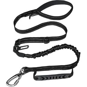 Tactical Dog Leash Heavy Duty, 4-6FT Shock Absorbing Bungee Dog Leash, Reflective Military Strong No Pull Dog Leash with 2 Padded Handle and Car Seatbelt for Medium Large Dogs, Army Green