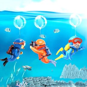 2pcs Glow-in-The-Dark Fish Tank Decorations, Cute Little Diver Aquarium Decoration, Floating Aquarium Accessories, Fish Playmate for Fish Tank Swimming Pool (Blue, Yellow)