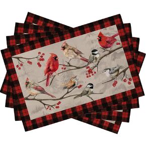 Seliem Vintage Bird Branch Table Runner, Winter Cardinal Chickadee Berry Scarf Home Kitchen Red Black Buffalo Plaid Check Decor, Christmas Farmhouse Burlap Dining Decoration Holiday Party Supply 13X72 in Kuwait