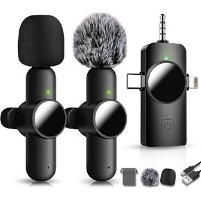 3 in 1 Mini Microphone,Wireless Lavalier Microphones for iPhone Android Camera USB-C,2.4G Ultra-Low Delay,Noise Reduction,Microphone Video Recording, Live Streaming, Youtube, TikTok, Vlog(2 Pc)