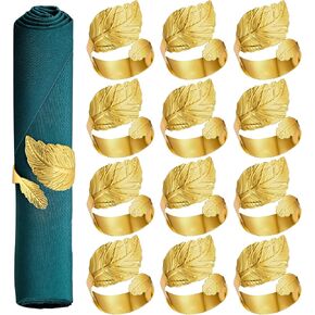Gold Napkin Rings Set of 24 Metal Leaf Napkin Rings Cloth Napkin Holder for Weddings, Valentines Day, Holiday, Receptions, Dinner Party, Banquet, Buffet Table Decor (24)