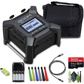Zoom F3 Professional Field Recorder, 32-bit Float Recording, 2 Channel Recorder, Dual AD Converters, 2 Locking XLR/TRS Inputs, Battery Powered, Wireless Control Bundle with Accessories