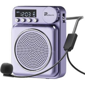 Wireless Voice Amplifier for Teachers, Original Voice Amplifier Wire Microphone with 2 Microphones, Portable Speaker megaphone for Classroom, Training, Meeting, Instructors, Coaches, Games (Purple)