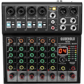 6-Channel Professional DJ Audio Mixer, DJ Controller Sound Mixer DSP 16 Preset Effects, Ideal for Home Party and Karaoke