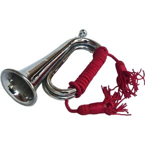 Boy Scout Nickel Plated Blowing Bugle Attack Command Signal Horn Beautiful Colourful Rope Binding
