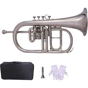 SM'Sai Musicals 4 Valve Flugel Horn With Mouthpiece And Hard Case For School Band Blue Flugel Horn BB Pitch Brass Musical Instrument For Orchestra Beginners Professionals For Kids Adults