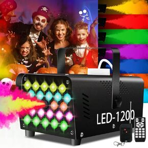 Fog Machine 24 Colorful LED Lights Effect 1200W Smoke Machine and 2500CFM Fog with 1 Wired Receiver and 2 Wireless Remote Controls Perfect for Halloween Party Wedding DJ Performance and Stage Club