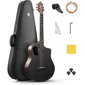 Donner 38" Carbon X Wood Acoustic Guitar Beginner & Intermediate Learner Kits - Carbon Fiber Top, Wooden Bowl, Durable Solid Acustica Guitarra with Case, Strap, Steel-String RISING-G1(Satin, Black)