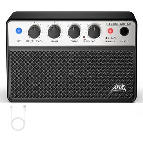 AKLOT Mini Bass Amp Small Bass Guitar Amplifier 10W Portable Recharged Electric Bass Amp BT Speaker with Dual Channel & Aux in Jack