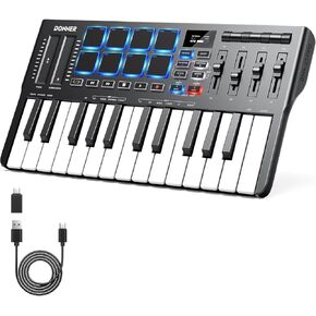 Donner USB-C MIDI Keyboard Controller, 25 Key Portable Mini MIDI Keyboard with 8 Drum Pads, OLED Display, 16 Smart Scales, Arpeggio, Replay, 4 DAW Software and 40 Teaching Courses, DMK 25 Pro Black