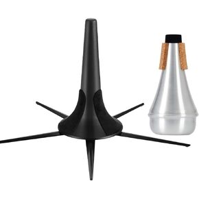 MOONBACK Trumpet Stand, Trumpet Mute Kit Portable Trumpet Stand Holder Foldable Detachable Stable Metal 5 Legs Stand And Trumpet Mute Silencer,Lightweight Aluminum Trumpet Practice Mute