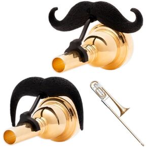 The Original Brasstache 2.0 - [2-Pack] Clip-on Mustache for Trombone or Euphonium Large Shank Mouthpiece, XL and Handlebar Combo Version