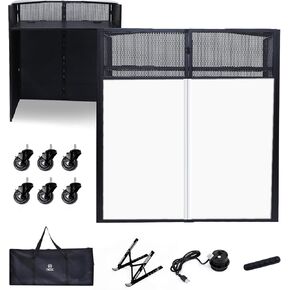 Nice C DJ Booth, DJ Table, DJ Facade, Portable DJ Booth Table with Lighting Scrims, Carry Case, 40x20 inch