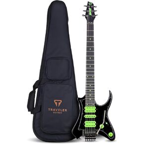 Traveler Guitar Vaibrant V88X Deluxe Electric Guitar for Travel | Small Guitar with Compact Headstock Shape | Full 25.5" Scale Travel Guitar | Portable Mini Guitar with Custom Gig Bag, Cosmic Black