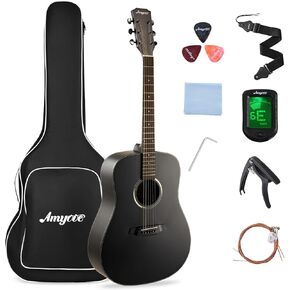 GAOMON Acoustic Guitar,41"Acoustic Guitar Kit Full Size Dreadnought Acustica Guitarra Bundle for Beginner Adult Teen with Gig Bag, Tuner, Strap, Strings, Picks, Capos,Right Hand,Black