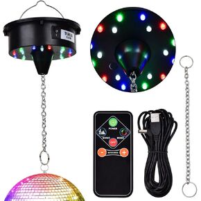 Upgraded Rotating Mirror Ball Motor with Remote and Lights:Heavy Duty Disco Ball Motor Rotator 18LEDs 3~15RPM Spinner Adjustable Speed Supports 24" 20" 16" 12"Balls for 70S DJ Party Weddings Birthday