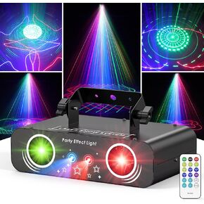 DJ Laser Lights for Party, Professional 4 in 1 DJ Disco Lights Using DMX512 and Sound Activated, LED Stage Lights with Remote Control for Family Gatherings, Weddings, Christmas Various Places, etc.