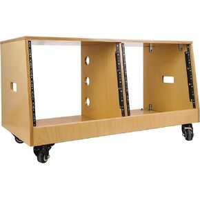 Sound Town DIY 2 x 12U Slanted Studio Rack with Solid Baltic Birch Plywood, Casters, weathered brown for Recording Room, Home Studio (SDRK-D12TB)
