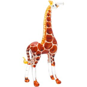 ChangThai Design Tiny 4" Head Down Orange Giraffe Figurine - Miniature Hand Blown Painted Glass Giraffes Savanna Tropical Wildlife Long Neck Animals Crystal Decorative Collectible Figurines Décor Gift