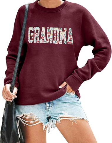 بلوزات MYHALF Grandma المطرزة للنساء: قمصان الجدة المزينة بالزهور من Nana Gifts بلوفر كاجوال بياقة دائرية in Saudi Arabia