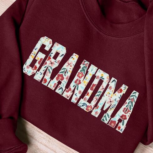 بلوزات MYHALF Grandma المطرزة للنساء: قمصان الجدة المزينة بالزهور من Nana Gifts بلوفر كاجوال بياقة دائرية in Saudi Arabia