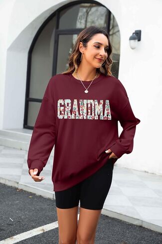 بلوزات MYHALF Grandma المطرزة للنساء: قمصان الجدة المزينة بالزهور من Nana Gifts بلوفر كاجوال بياقة دائرية in Saudi Arabia
