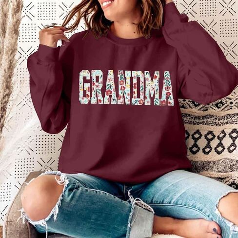 بلوزات MYHALF Grandma المطرزة للنساء: قمصان الجدة المزينة بالزهور من Nana Gifts بلوفر كاجوال بياقة دائرية in Saudi Arabia